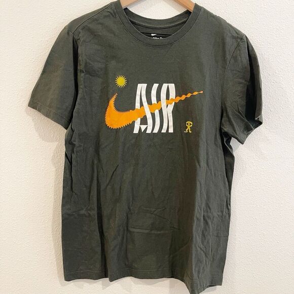 Nike TShirt Men Med Green Orange Swoosh Athletic Short Sleeve Sporty DNA Crew - Picture 1 of 7